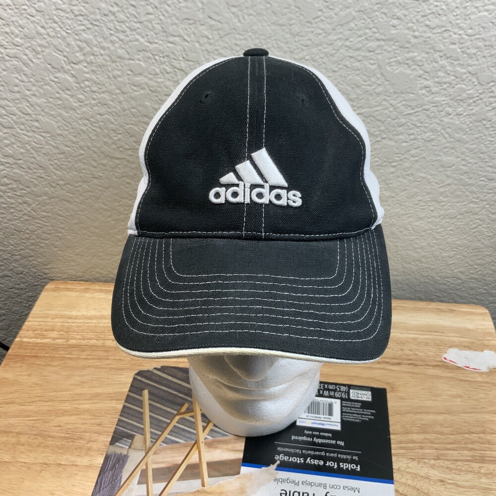 Vintage Adidas Hat Cap Dirty Spots White Black Adjustable Golfer Rugby Sports